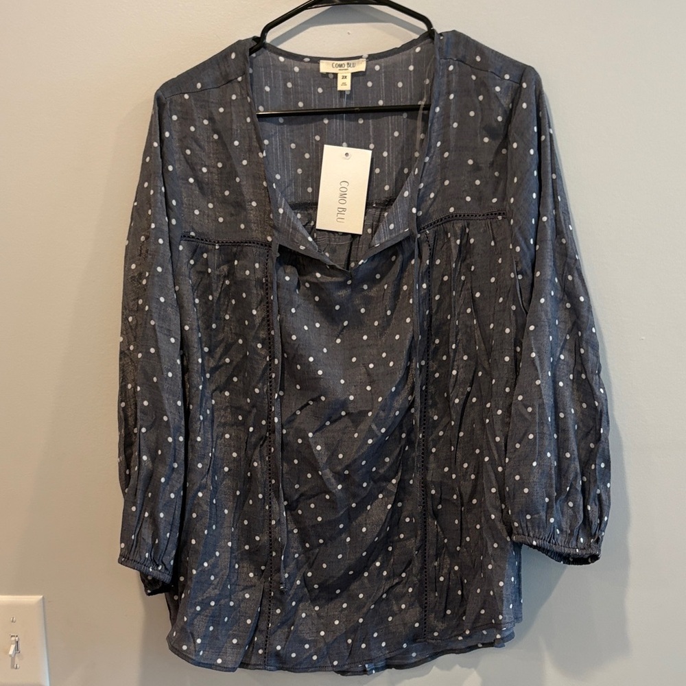Crown & Ivy Women's Navy Polka Dot Blouse